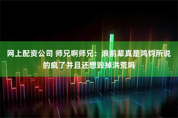 网上配资公司 师兄啊师兄：浪前辈真是鸿钧所说的疯了并且还想毁掉洪荒吗